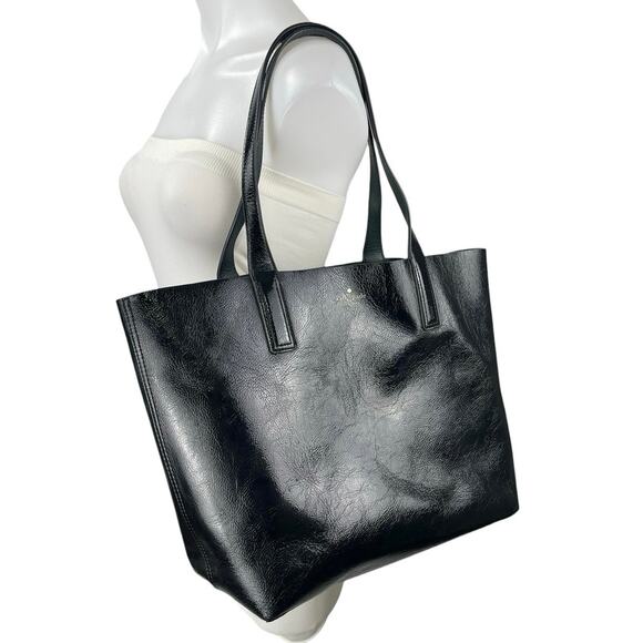 Kate Spade Arch Patent Leather Black Green Reversible Tote Shoulder Bag Large - Picture 2 of 8